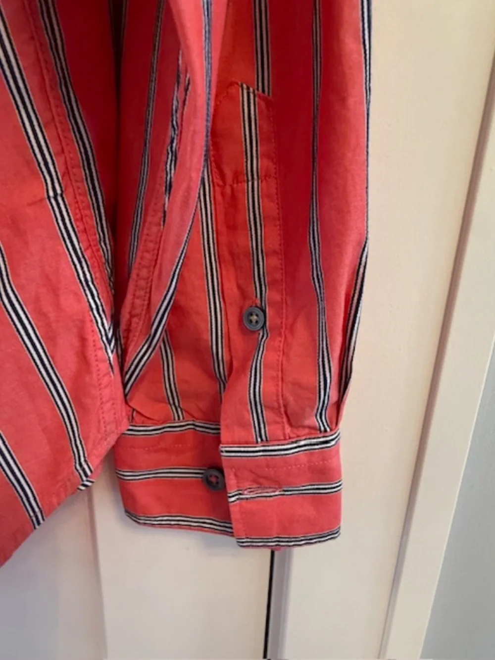 Banana Republic Men Large Relaxed-Fit Cotton poplin Orange Stripe Shirt EUC